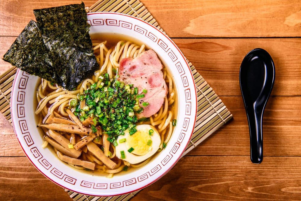 Ramen. Japanese noodle. Top view.