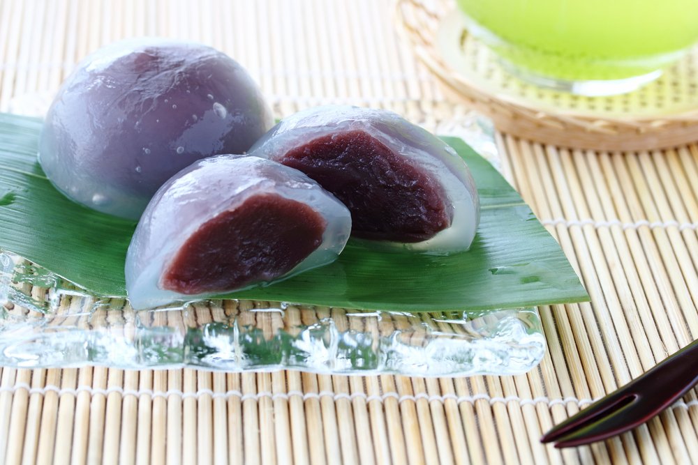 Japanese traditional summer sweet,ball of bean paste covered with kudzu starch glaze