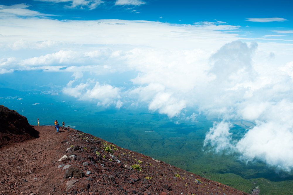 Group of hiker climb on mouth Fuji