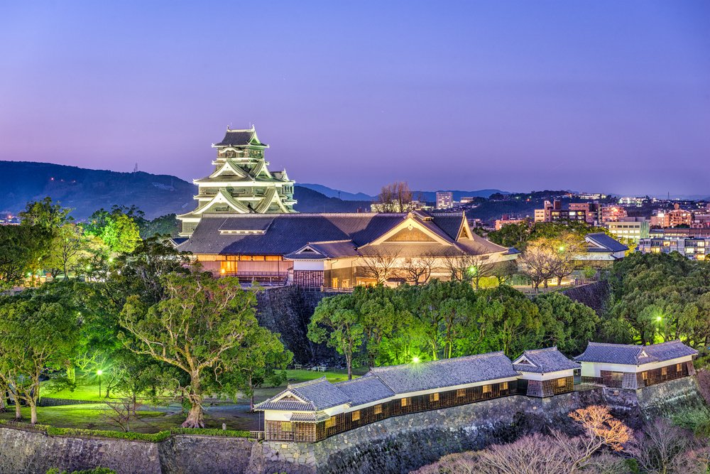 Kumamoto, Japan at Kumamoto Castle at night