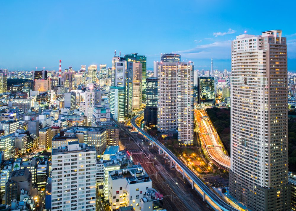 Tokyo Cityscape and downtown Office skyline skyscraper at dusk Japan