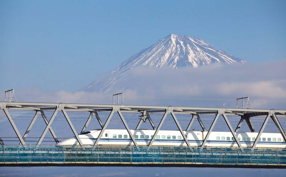 View of Mt. Fuji and Tokaido Shinkansen, Shizuoka, Japan