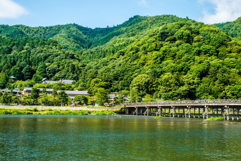 The famous briidge Togetsu-kyo in Arashiyama, Kyoto, Japan