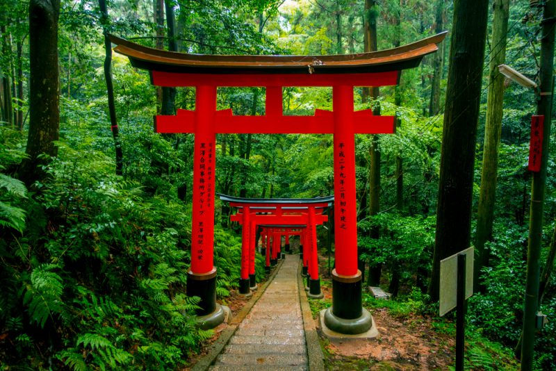 Red Tori Gate at Fushimi Inari Shrine in Kyoto, Japan